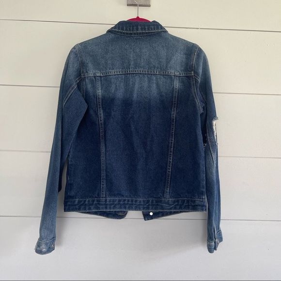 KanCan Dark Wash Distressed Denim Jacket - Picture 5 of 6